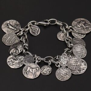 Rare Vintage Silpada Sterling Silver Roman Coin Cha-Cha Bracelet B1624